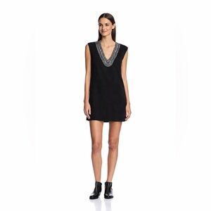Sfizio Black Sleeveless Shift Dress Silver Beaded V-Neck Made in Italy Cocktail